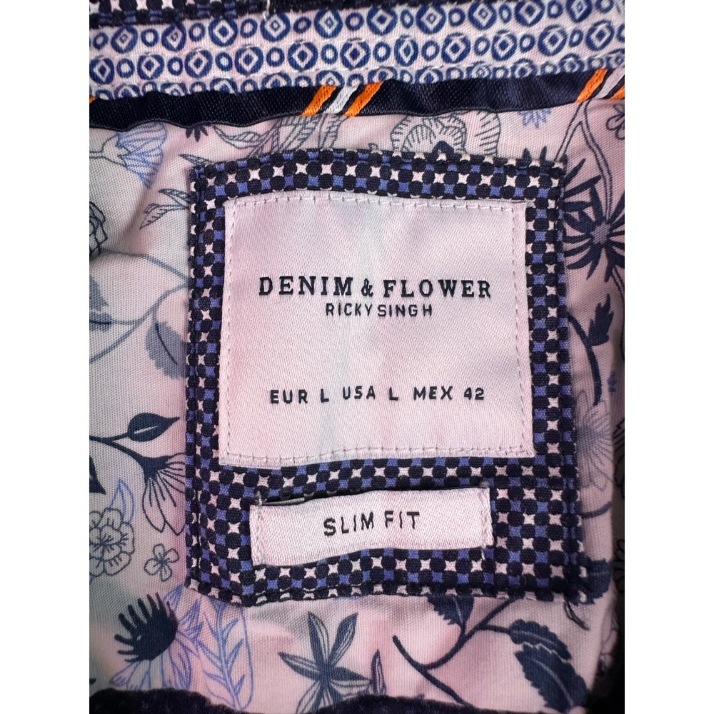 Denim & Flower Ricky Singh Mens Blue Geometric Print Short Sleeve Shirt Slim L - Picture 9 of 10
